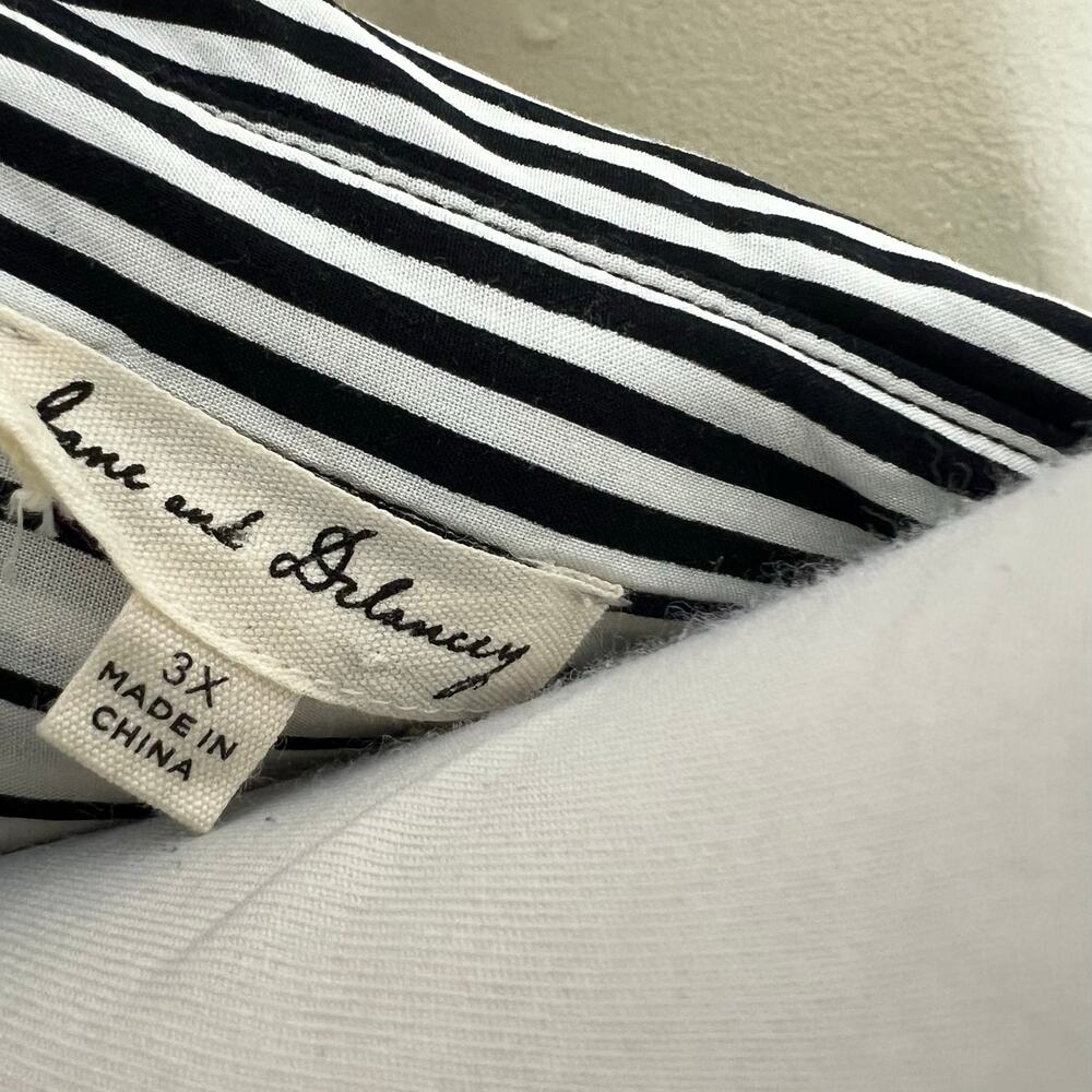 Jane and Delancey Top 3X Plus Black White Striped V-Neck Collared Casual Work - Picture 9 of 9